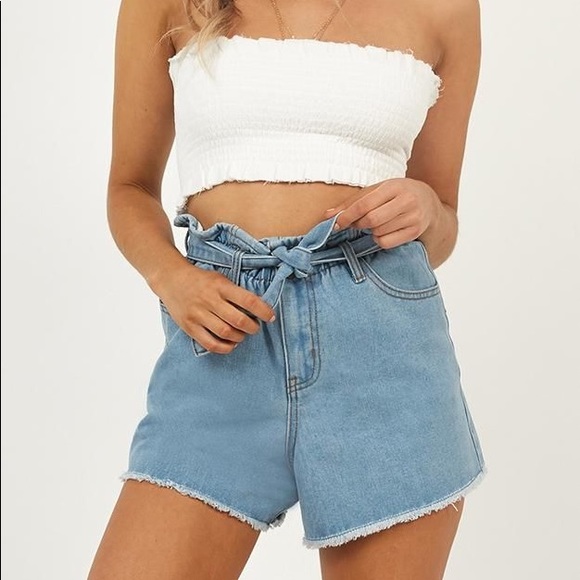 tie front denim shorts